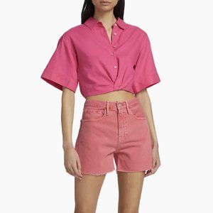 Frame  Twist-Front Cropped Shirt